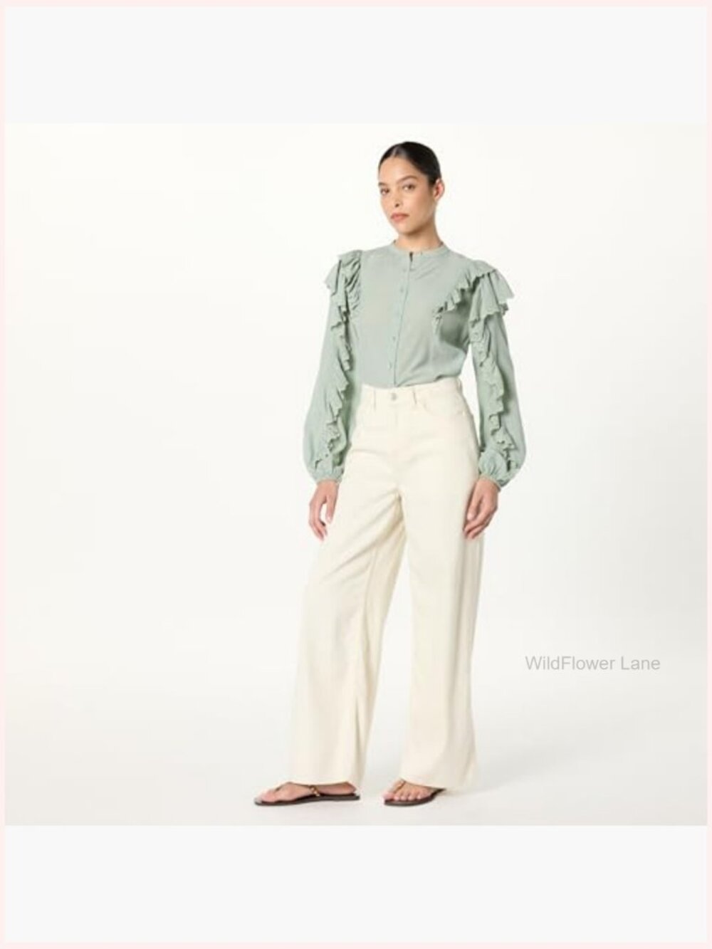 Dramatic Ruffle Sleeve Cotton Blouse - Loose Fit, Button Front - Picture 4 of 7